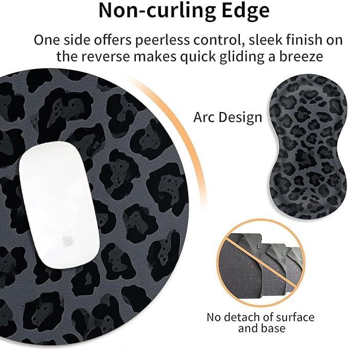 Mouse Pad+Mouse Wrist Rest Support Set+Coaster,Memory Foam Ergonomic Easy Typing Pain Relief,Non-Slip Rubber Base Small Mousepad for Computer,Laptop,Home & Office,Leopard Print