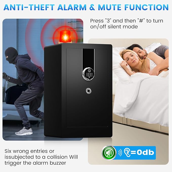 5.5 Cuft Large Biometric Safe For Home, Heavy Duty Safe Box | with Fingerprint & Keypad Dual-alarm system and 3 Movable Shelves , Large Document Safes for Money Jewelry