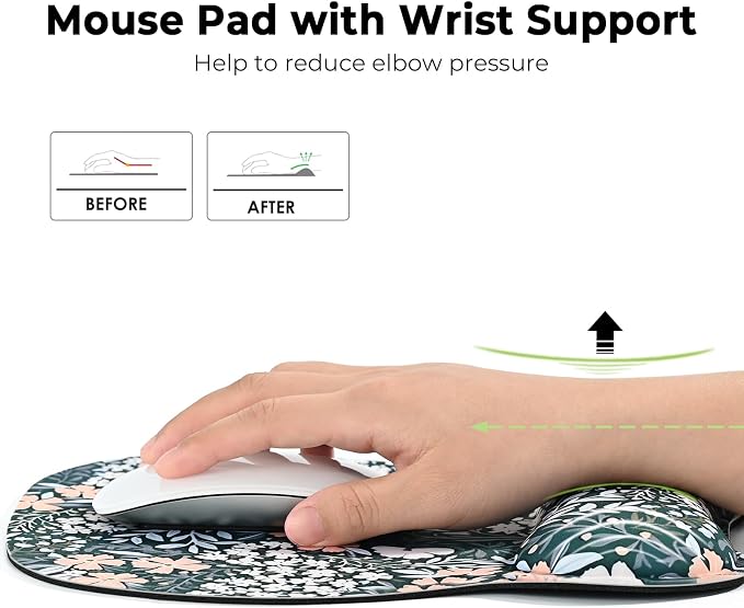 EooCoo Ergonomic Mouse Pad with Wrist Rest, Memory Foam Support Mousepad | Non-Slip Base for Computer, Cafe, Home & Office, 9.64 x 8.26 in Office Desk Accessories, Carpal Tunnel Relief