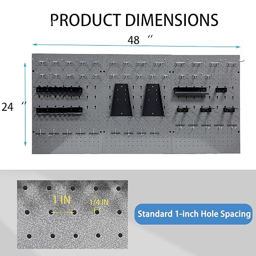 Metal Pegboard Wall Organizer 3 Packs Metal Pegboard Kit with 115 PCS Hooks Pegboard Panels Tool Organizer for Garage,Warehouse,
