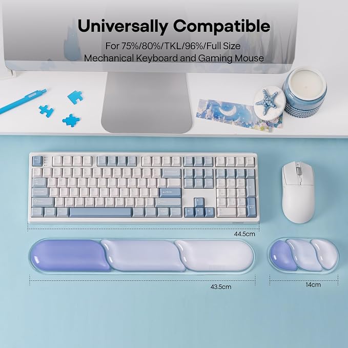 EPOMAKER CloudGel Wrist Rest for Keyboard and Mouse, 2 Pieces | Silicone Wrist Support, Anti-Slip Rubber Bottom, Ergonomic Design, Suitable for Office/Computer/Laptop/Gaming (Blue)