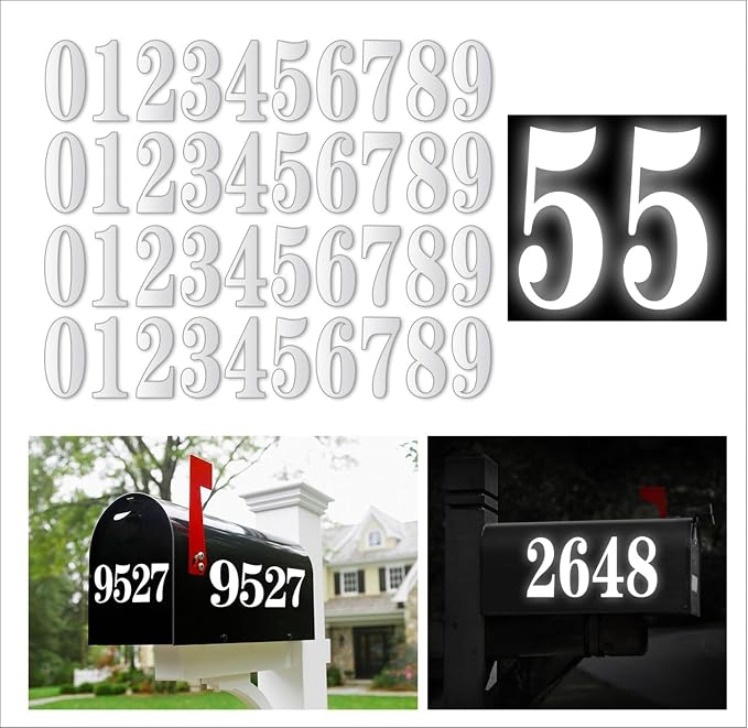 White Mailbox Numbers for outside, Vinyl Waterproof Mailbox Number Stickers, Address Numbers for House, House Numbers for Outside(3 inch, 8 sets)