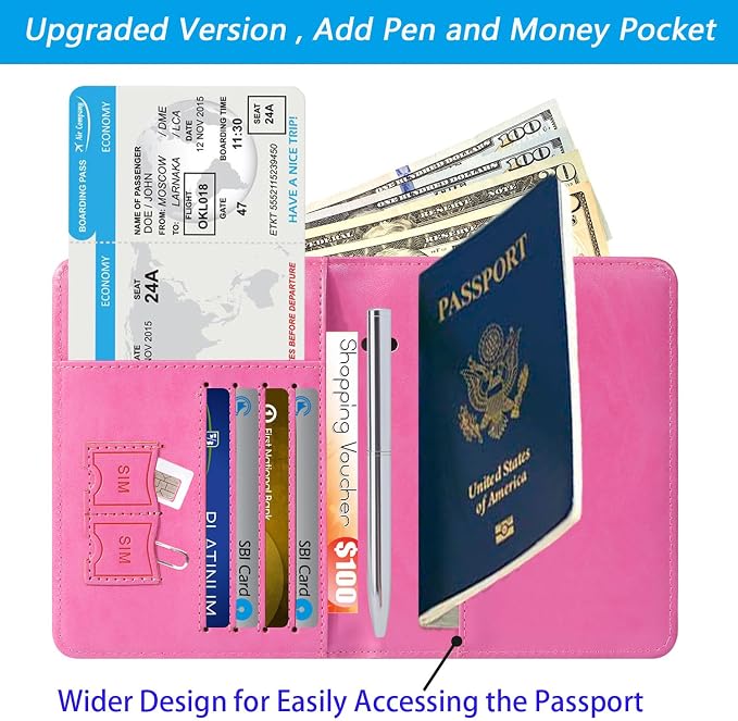 Passport Holder With Luggage Tag, Travel Essentials, Passport Cover | Passport Wallet, Travel Accessories, RFID Blocking, Synthetic Leather Card Case, International Must Haves, For Women Men