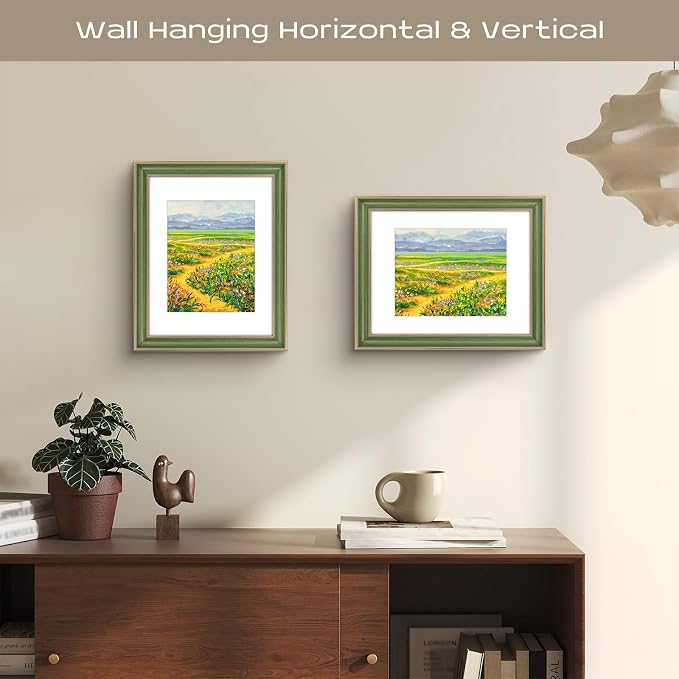 Golden State Art, 11x14 Photo Frame With Mat for Pictures 8x10 and Real Glass (Green With Gold Trim - White Color Mat, 1.25 Inch Frame Border)