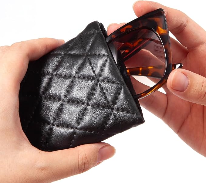 TRIUMPH VISION Eyeglass Case Glasses Case Soft Sunglass Pouch Sleeve 3 Pack | Slim Lightweight Alternative to Bulky Case, Leather Lined Protect Lens, Squeeze Easy to Use, Stylish Portable for Daily Use