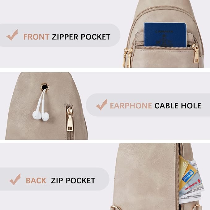 BOSTANTEN Sling Bag for Women Leather Crossbody Bags Fanny Pack Chest Bag for Travel | Adjustable Wide Strap, Small, Anti Theft, Lightweight, Multi Pockets and Carrying Way, Card Slot, Cute Trendy for Everyday