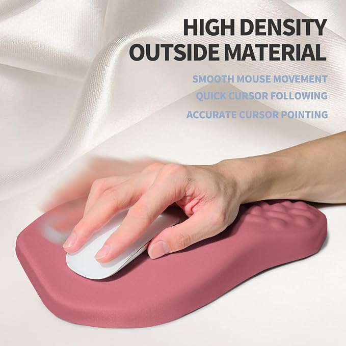 Ergonomic Raised Mouse Pad Wrist Support with Bilateral Slope Memory Foam Mousepad for Wrist Rest and Carpal Tunnel Pain Relief 11.8x7.9〃 Melon Pink