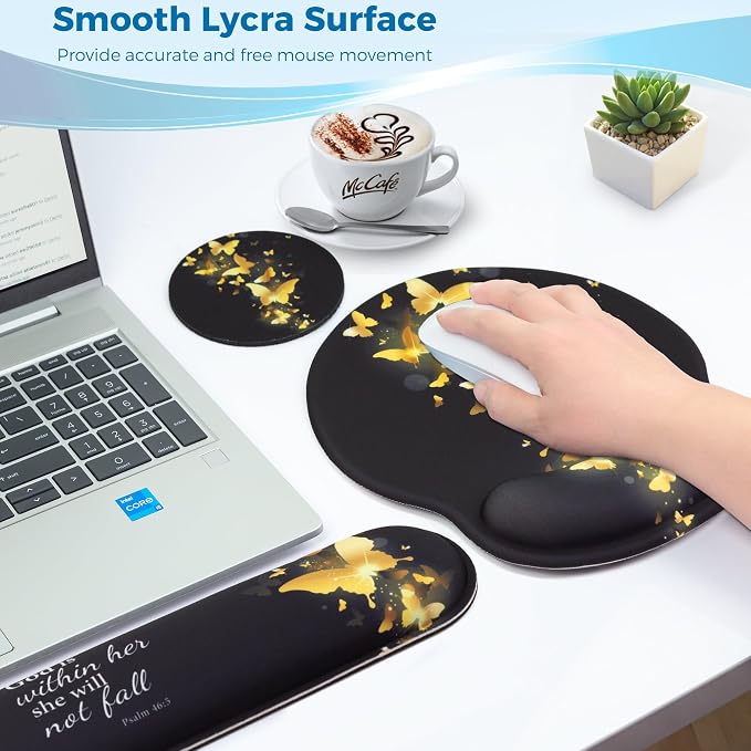 Mouse Pad and Keyboard Wrist Rest Support,Ergonomic Mouse Pad Set | Mousepad With Coaster and Non-Slip PU Base,Pain Relief for Desk Desktop Gaming, Computer,Office -Beach