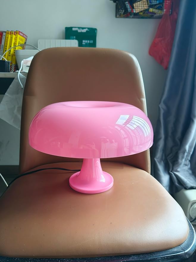 Pink Mushroom Lamp, Mid Century Modern Table Lamp for Bedroom, Minimalist Mushroom Decor Bedside Small Lamps, 2700K(Bulb Included, Plug Powered)