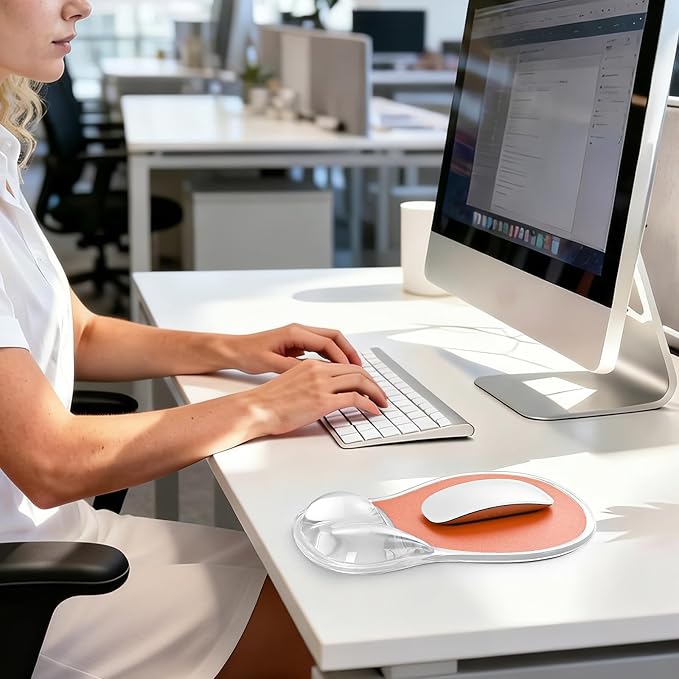 EooCoo Ergonomic Washable Mouse Pad with Gel Wrist Rest Support | Middle Concave Design for Natural Wrist Alignment, Non-Slip Base Mousepad, Carpal Tunnel Relief, Office Desk Accessories