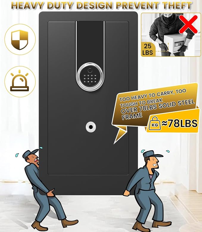 8.2 Cu Ft Fireproof Biometric Safe for Home Office | Large Heavy Duty Safe Box with Fingerprint & Keypad, Document Safe with Hidden Compartment, Anti-Theft Alarm, Fireproof Bag