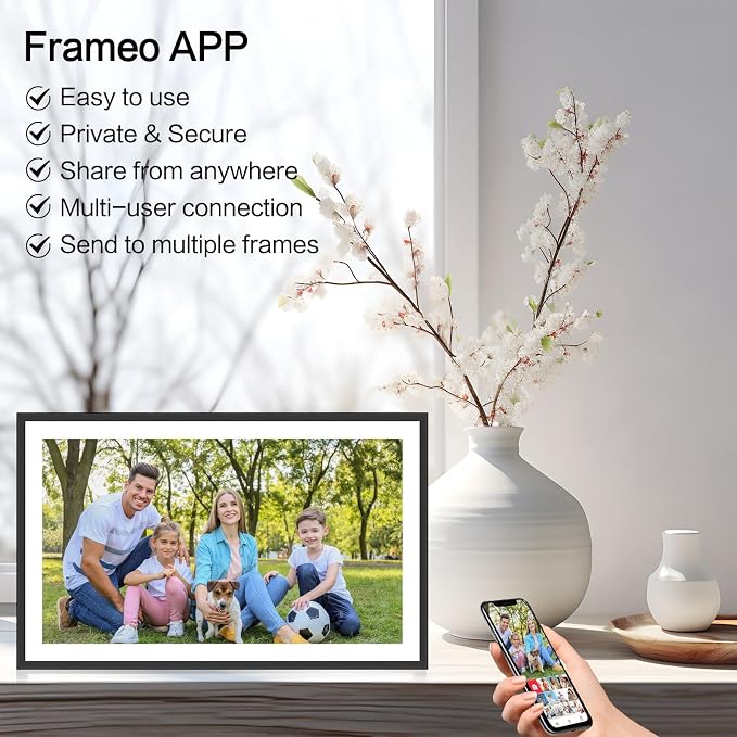 Frameo Digital Picture Frame 15.6 Inch, WiFi Smart Photo Frame with 32GB Storage, 1920x1080 IPS HD Touchscreen, Wall Mount & Tabletop, Share Pictures & Videos Instantly, for Mom