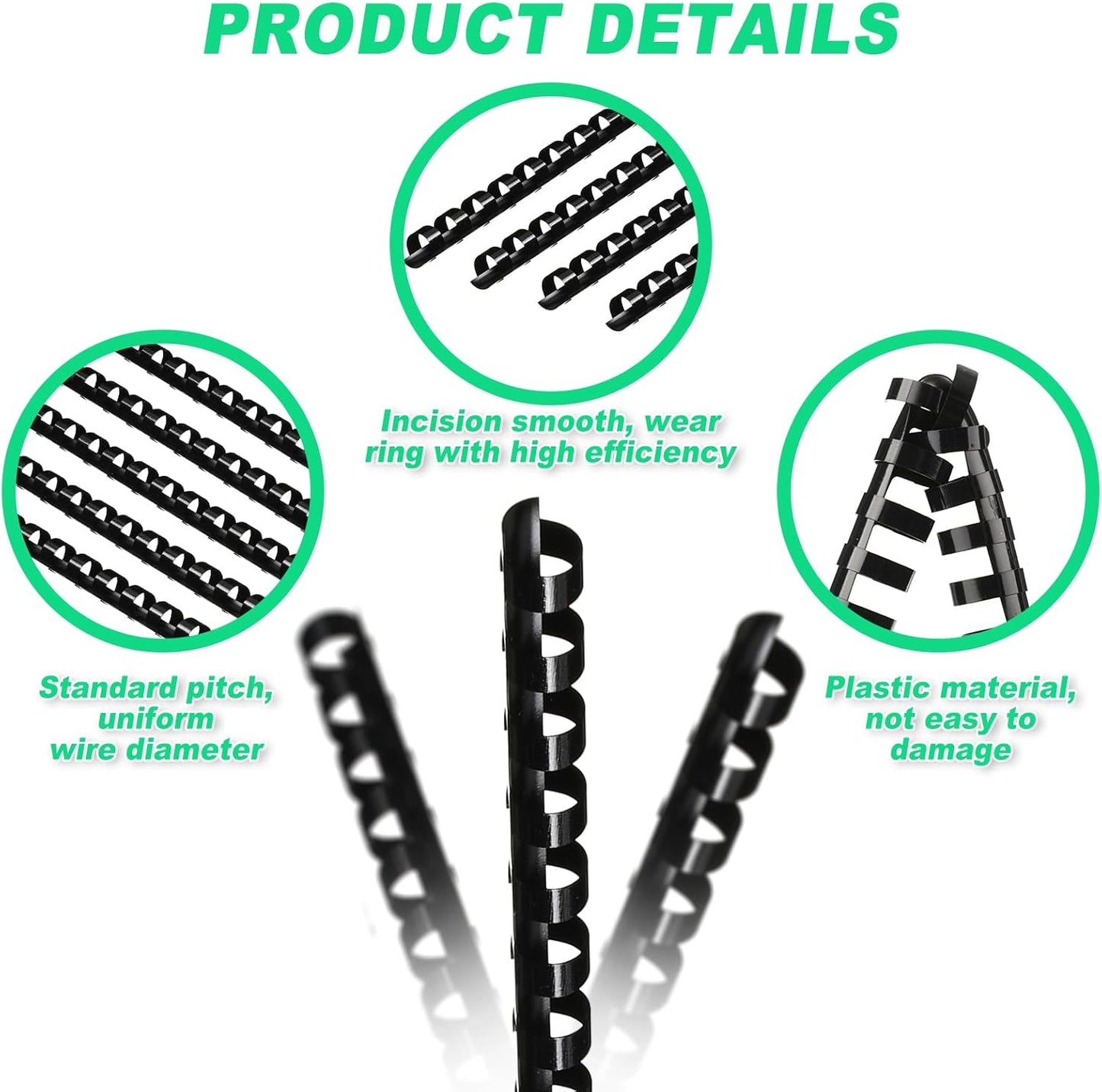 Yunsailing 150 Pack Plastic Binding Combs Plastic Binder Comb Ring 19 Ring Binding Spines Letter Size Spiral coils for Notebook Calendar(3/8 in,Black)