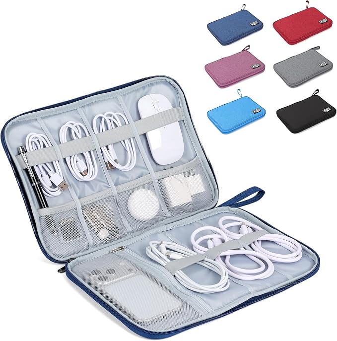 Electronic Organizer Travel Case, Slim Cable Accessories Pouch, Single Layer Tech Pouch & Cord Storage Bag for Chargers, Power Bank, SD Cards - Minimalist Travel Essentials