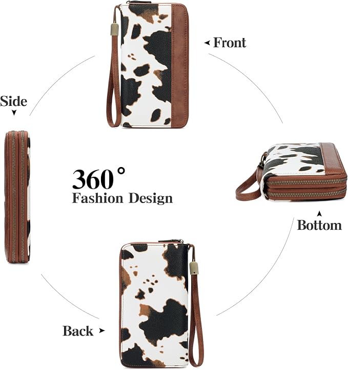 GOIACII Women's Wallet Large Capacity Double Zip Ladies Card Phone Holder RFID Blocking Wristlet Leather
