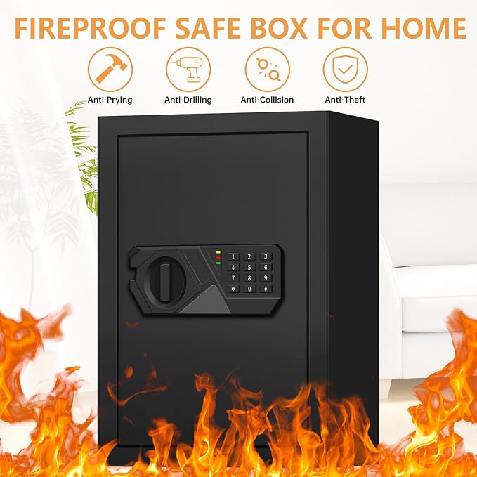 3.4 Cubic Feet Large Safes for Home Use Fire and Water proof, Digital Security Safe with Key and Combination, Home Safes Water and Fireproof for Firearm Medicine Money Valuables