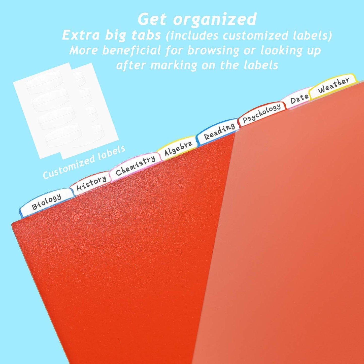 WOT I 8-Tab Binder Dividers with Clear Front Pocket - 3 Sets, Reusable Plastic Pocket Dividers for 3 Ring Binder, 4 Vibrant Colors, Tear-Resistant, Total 24 Tabs