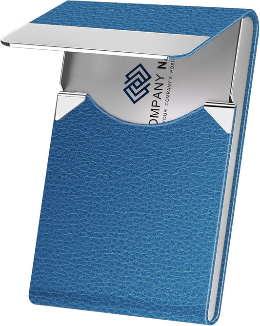 Business Card Holder with Ultra Slim Design, Business Card Case with Premium PU Leather, Suit Pocket Metal Card Holder for Women/Men, Magnetic Closure Quick Access Cards