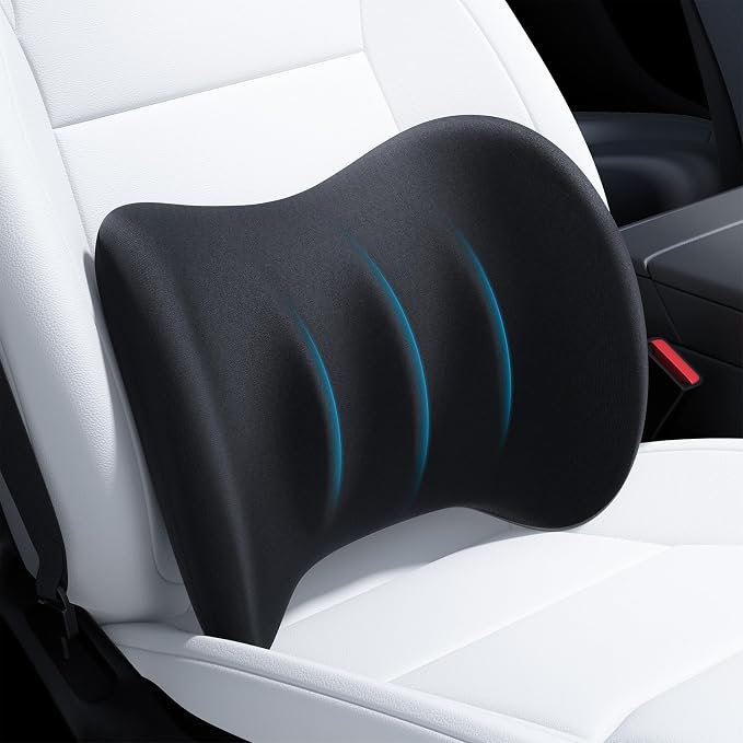 Wigoo Lumbar Support Pillow for Car-Office Chair, Black 1-Pack | Memory Foam| Ergonomic| Universal Fit