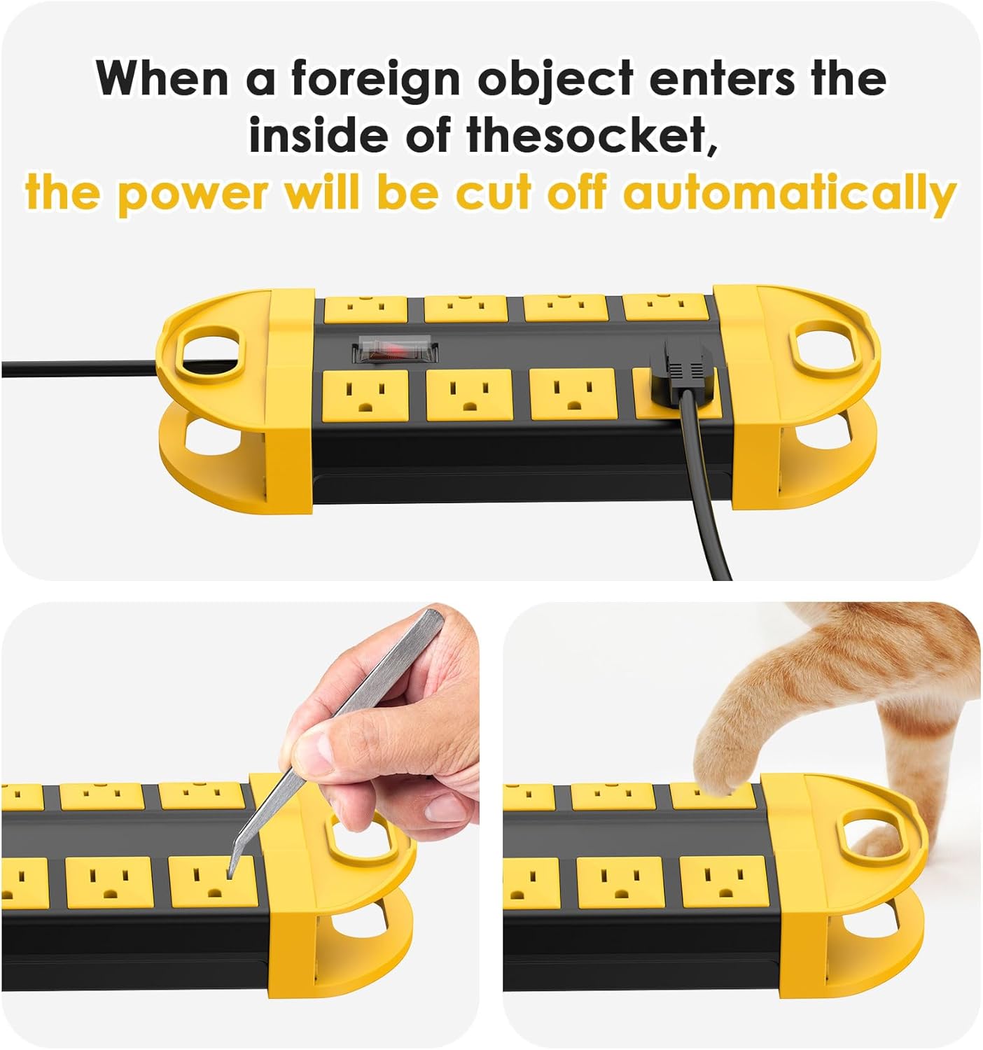 CCCEI Outdoor Power Strip Weatherproof with 8 Plug, Waterproof Extension Cord with Multiple Outlets, Christmas Exterior Garden Yard Surge Protector 15FT.