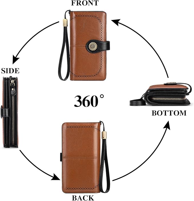 SENDEFN Wallets for Women Leather Credit Card Holder with RFID Blocking Large Capacity Wristlet | with RFID Blocking