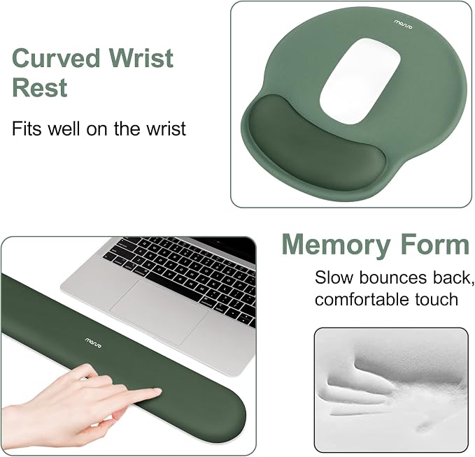 MOSISO Wrist Rest Support for Mouse Pad&Keyboard Set, Midnight Green | Circle Curved Ergonomic Mousepad Non-Slip Base Home/Office Pain Relief&Easy Typing Pad with Soft Cloth&Silicone Lining