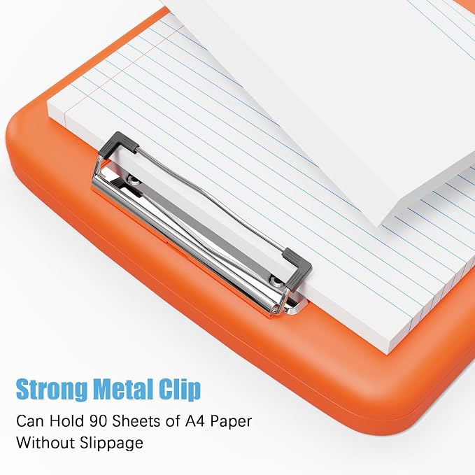 Hongri Clipboard with Storage with Pencil Case, 8.5 x 11 Storage Clip Board | High Capacity Organization Box for A4 Letter Legal Paper, Heavy Duty Folio & Side-Opening for Nurses, Teachers, Orange