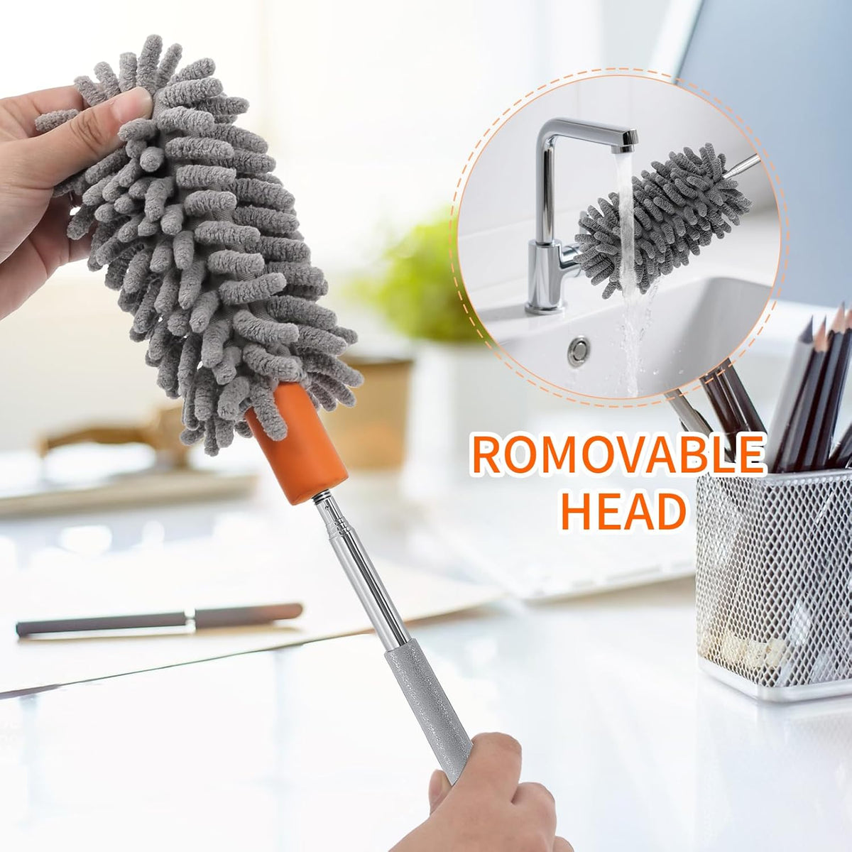 Mini Duster for Cleaning, 360° Bendable Hand Dusters with Extension Pole, Washable Small Duster for Car Interior, Office, Furniture