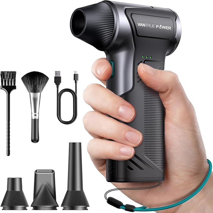 T150 Compressed Air Duster 110000RPM Super Power Air Duster, 3-Gear Adjustable Mini Blower with Fast Charging, Dust Blower for Computer, Keyboard, House, Outdoor,AC,PC and Car