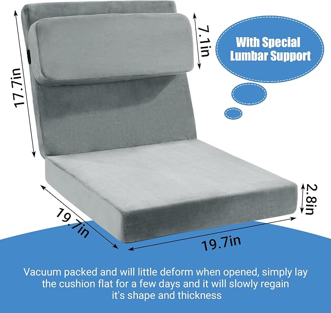 HOMBYS Recliner Seat Cushion with Lumbar Support Pillow and Adjustable Headrest, Medium Firm Foam Filling Chair Pad and Back Support, Non-Slip Design for Comfort and Pressure Reduce, Gray