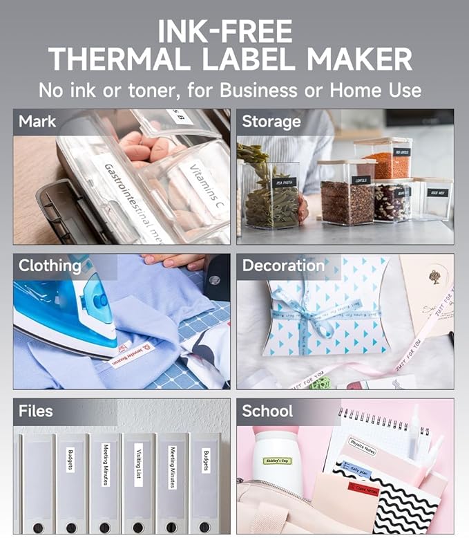 Phomemo Label Maker Machine with Tape, P12 Bluetooth Small Label Maker with Multiple Templates Thermal Transfer Ribbon Printer Machine for Home, Kitchen, School, Gift Wrapping, Office, Black