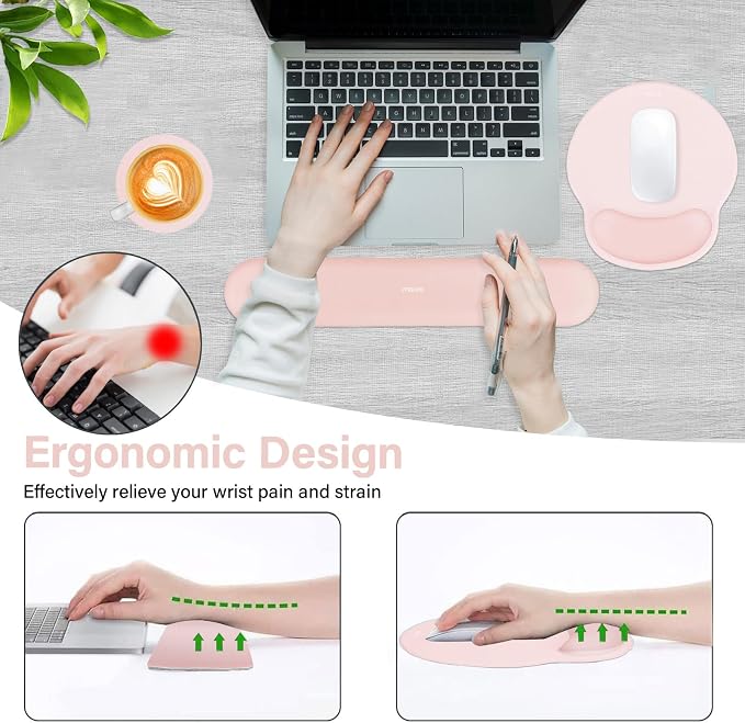 MOSISO Wrist Rest Support for Mouse Pad&Keyboard Set, Chalk Pink | Circle Curved Ergonomic Mousepad Non-Slip Base Home/Office Pain Relief&Easy Typing Pad with Soft Cloth&Silicone Lining