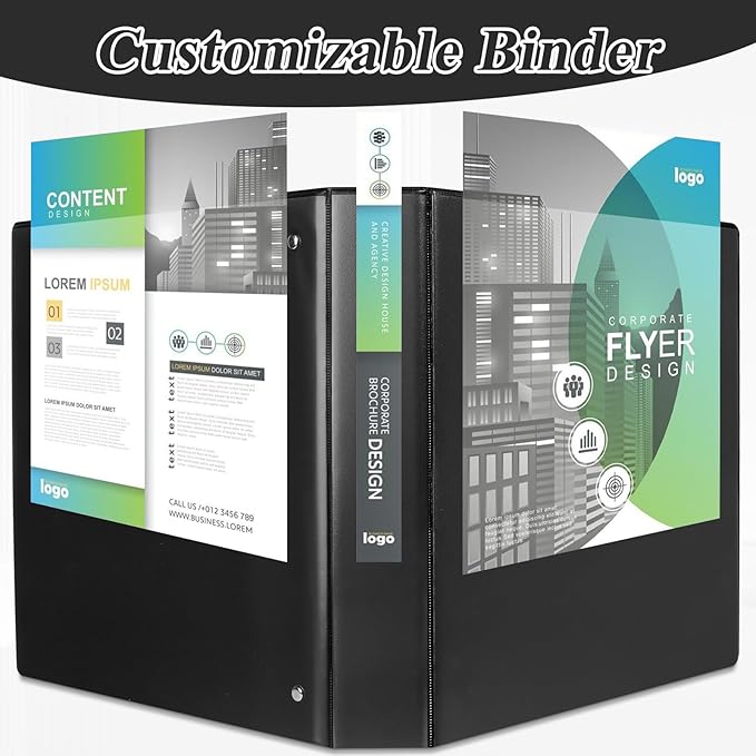 CIXILDTS 1.5-inch D Ring Binders, 3 Ring Binder Fit US Letter Size Paper, 1-1/2" Slant D Ring View Binder with 2 Pocekts, 6-Pack, Black