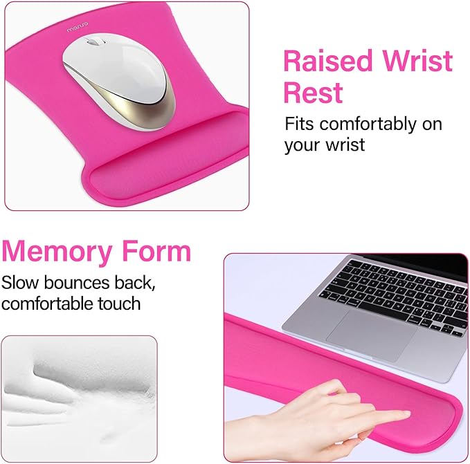 MOSISO Keyboard Mouse Pad Set, Large Gaming Mousepad&Keyboard Wrist Rest&Mouse Wrist Rest&Coaster, Ergonomic Non-Slip Mousepad&Easy Typing Cushion with Memory Foam for Home Office, Bright Rose