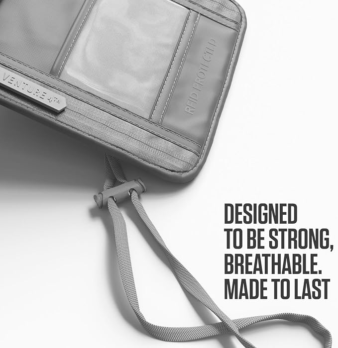 VENTURE 4TH Travel Neck Wallet, RFID Blocking Passport Holder -Sleek Silver