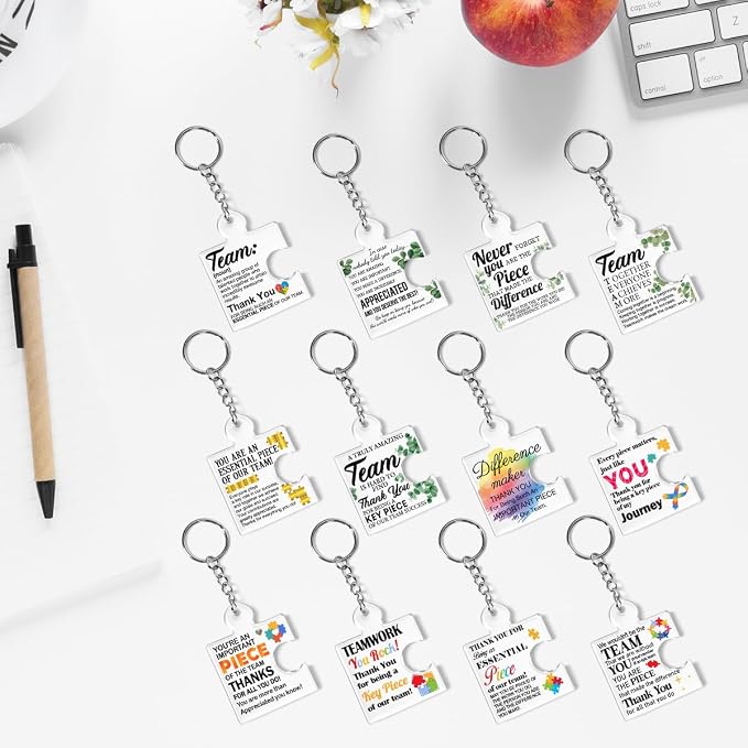 Team Appreciation Gifts Bulk Thank You Keychains for Coworkers | Gift Set for Employee, Staff, Teachers, Teamwork Puzzle Piece Keyring, Acrylic