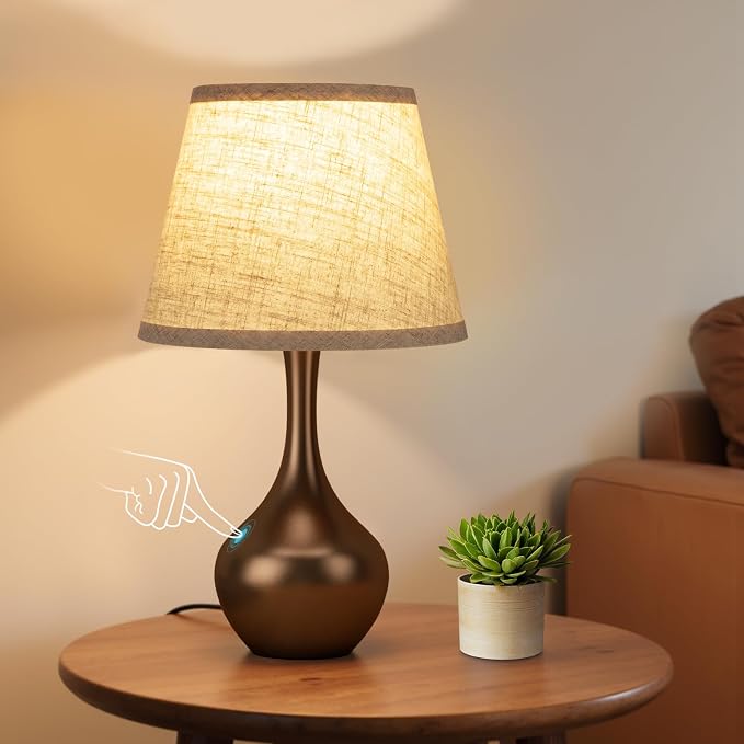 16.1" Touch Table Lamp for Nightstand, 3 Way Dimmable Small Bedroom Lamp | Touch Control, Set of 2, Bulb Included, Brown Bedside Lamps for Desk, Night Stands, Living Room, End Table, Corded