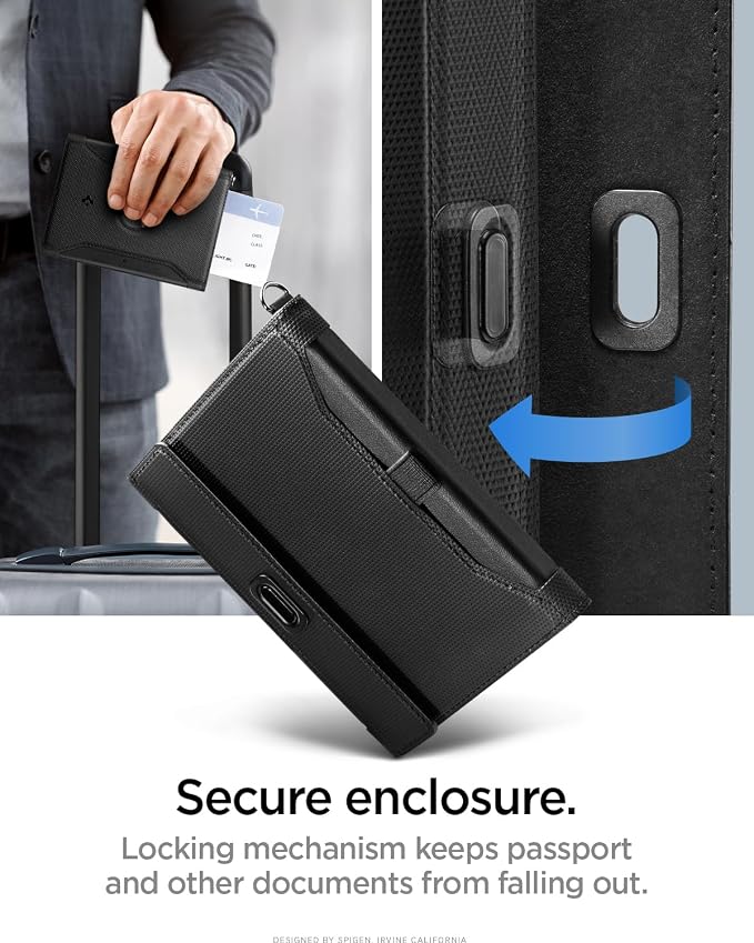 Spigen Life Passport Card Cover Holder, RFID Blocking | Travel Document Organizer, SIM Card Pin Included - Black