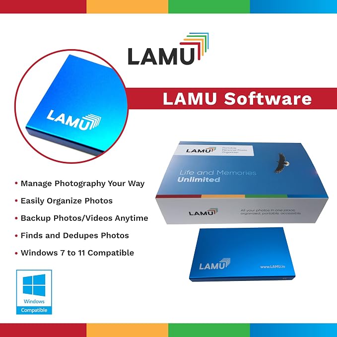LAMU Portable Digital Photo Organizer - Digital Picture Manager for Windows - Software to Easily Organize Your Photos and Videos - Digital Photo Storage - 1 Terabytes (Sky Blue)
