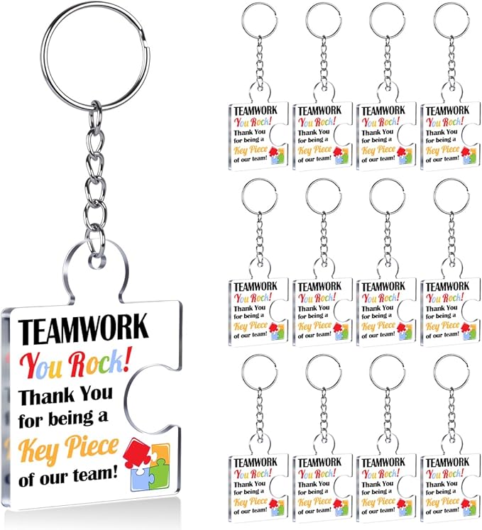 Team Appreciation Gifts Bulk Thank You Keychains for Coworkers | Gift Set for Employee, Staff, Teachers, Teamwork Puzzle Piece Keyring, Acrylic