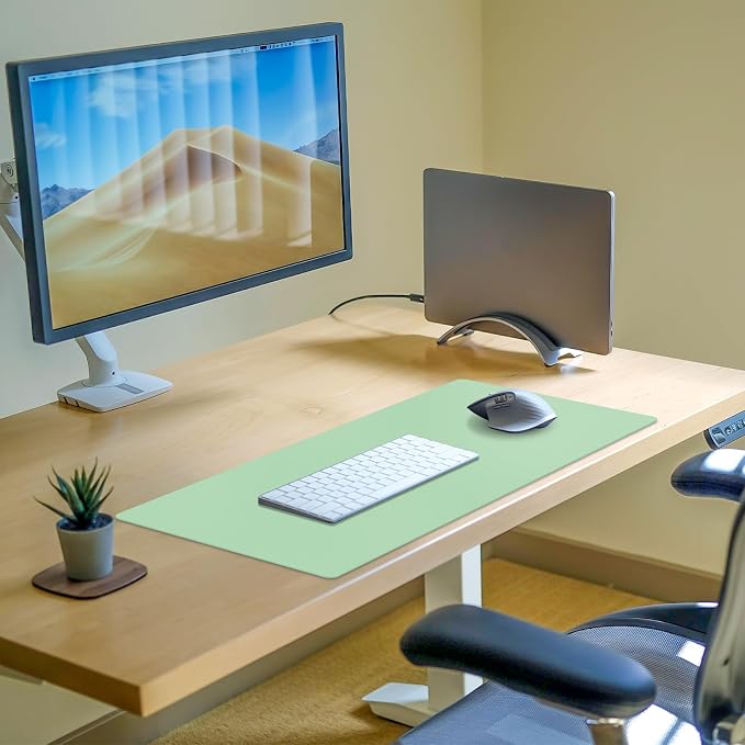 Leather Desk Pad Mat, Green Desk Mat, 31.5" x 15.7" | Non-slip and Waterproof Computer Mat, Large Desk Protector for Office/Home, Desk Accessories
