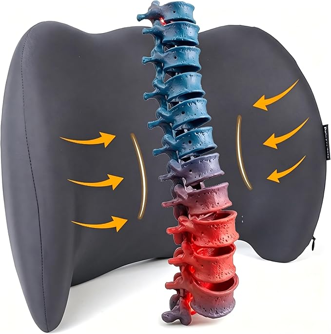 Lumbar Support Pillow Memory Foam Back Cushion for Sciatica & Lower Back Pain Relief Orthopedic Posture Corrector for Office Chair Gaming Chair Car Seat Breathable Washable Dark Gray