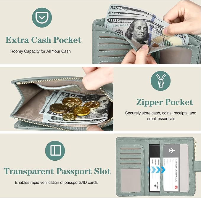 RFID Passport Holder for Travel, Leather Passport Wallet Cover with Airtag | with Airtag Slot, Card Cash Holders, Zippered Coins Pocket, for Women/Men, Gift Box, Travel Essentials, 4.1"L x 1"W x 6.3"H