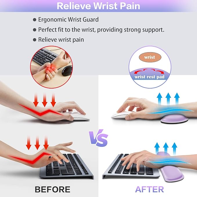 Desk Mat Purple, Large Gaming Mouse Pad with Wrist Rest, 4in1 XXL | Mousepad+Keyboard Wrist Rest+Mouse Pad Wrist Support+Cup Coaster Set Ergonomic Computer Desk Arm Wrist for Decor Office Women