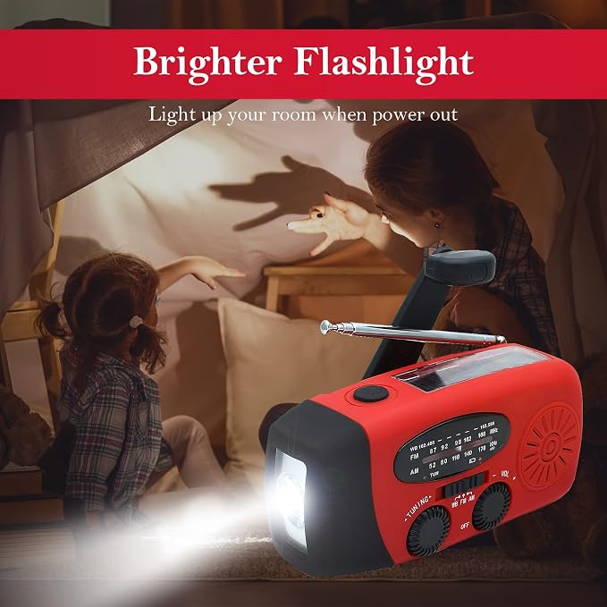 RunningSnail Emergency Hand Crank Radio With LED Flashlight For Emergency, AM/FM NOAA Portable Weather Radio With 2000mAh Power Bank Phone Charger, USB Charged & Solar Power For Camping, Emergency