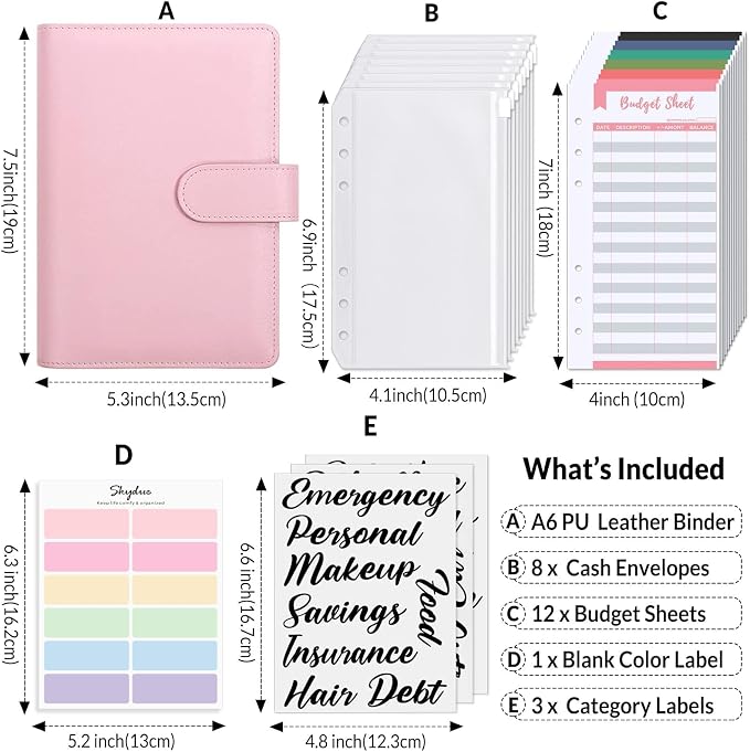SKYDUE Budget Binder, Money Saving Binder with Zipper Envelopes, Cash Envelopes and Expense Budget Sheets for Budgeting