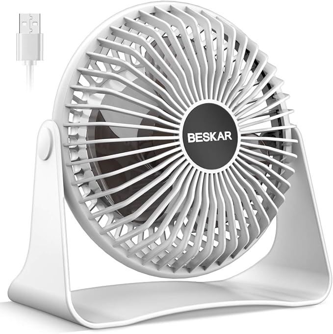 BESKAR USB Small Desk Fan, Portable Table Fans with 3 Speeds Strong Airflow | Quiet Operation and 360°Rotate, Personal Cooling Fan for Home, Office, Bedroom, 3.9 ft Cord