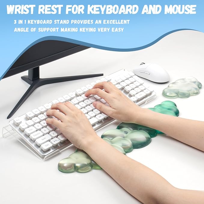 Cloud Gel Wrist Rest for Computer Keyboard and Mouse - Acrylic Keyboard Stand for Desk, Ergonomic Keyboard Riser with Wrist Rest Support for Mouse