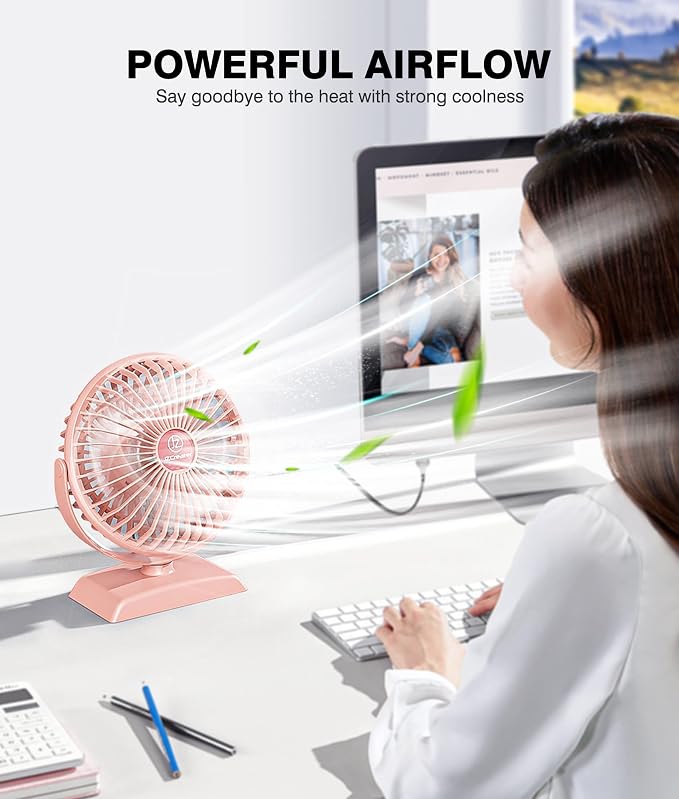 JZCreater USB Desk Fan, USB Fans Mini, 360 Rotation Desktop FanS with 3 Speed, Table Personal Cooling Fan, Quiet Mini Desk Fan, USB Powered, Small Fan for Home Office Bedroom Car Travel, Pink