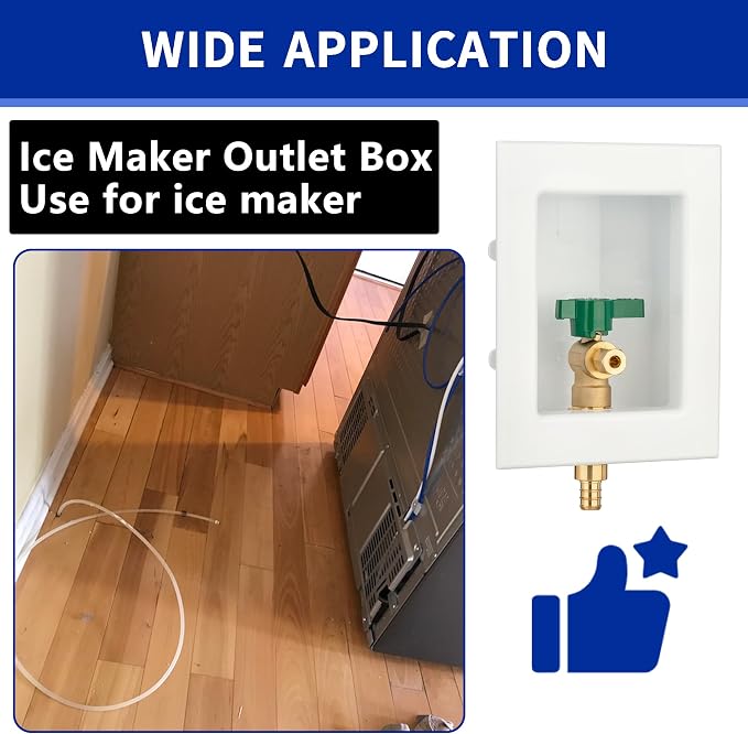 (1 Pack) Lidertik 1/2 inch Crimp PEX-B Pre-Assembled Ice Maker Outlet Box Valve 1/4 inch Recessed Refrigerator Water Line Wall Box with Shut Off Valve LI-ZBQH-520